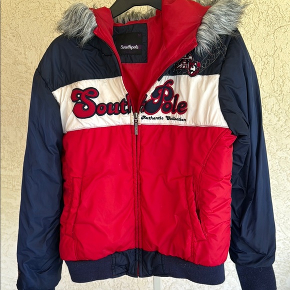 South Pole Other - South Pole Red and Navy Jacket‎ with Faux Fur Trim